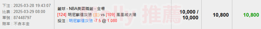 【NBA 賽事分析】Molly-NBA 戰績預測 3/29 明尼蘇達灰狼(主)vs鳳凰城太陽 2 尼蘇達灰狼(主)vs鳳凰城太陽